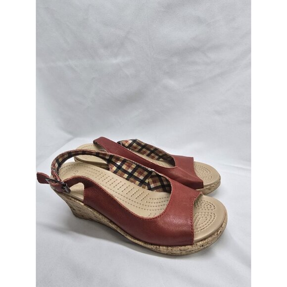 Crocs A Leigh Red Leather Cork Wedge Heel Slingback Sandal Shoes 11848 Women 8 - Picture 6 of 13